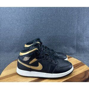 Boys GS Air Jordan 1 Mid Black/Metallic Gold White DQ8423-071 Size 7Y